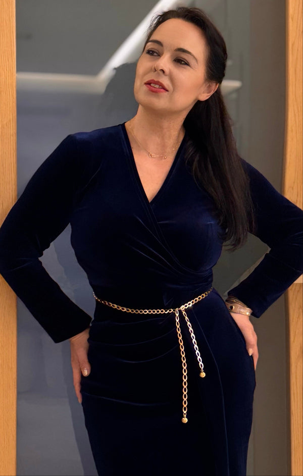 Granatowa sukienka z weluru